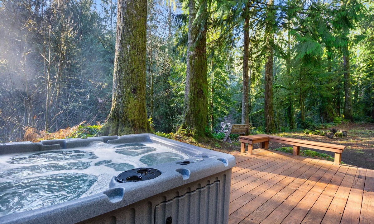 Brightwood Cabin | Boulder Creek Retreat: A cozy chalet for 6 with a hot tub by the creek.