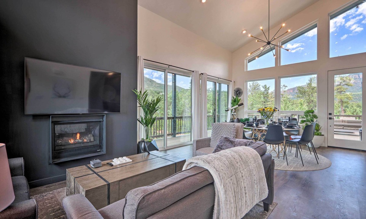 Pine Cabin | Fire Pit, Deck & Mtn Views: Upscale Pine Cabin!