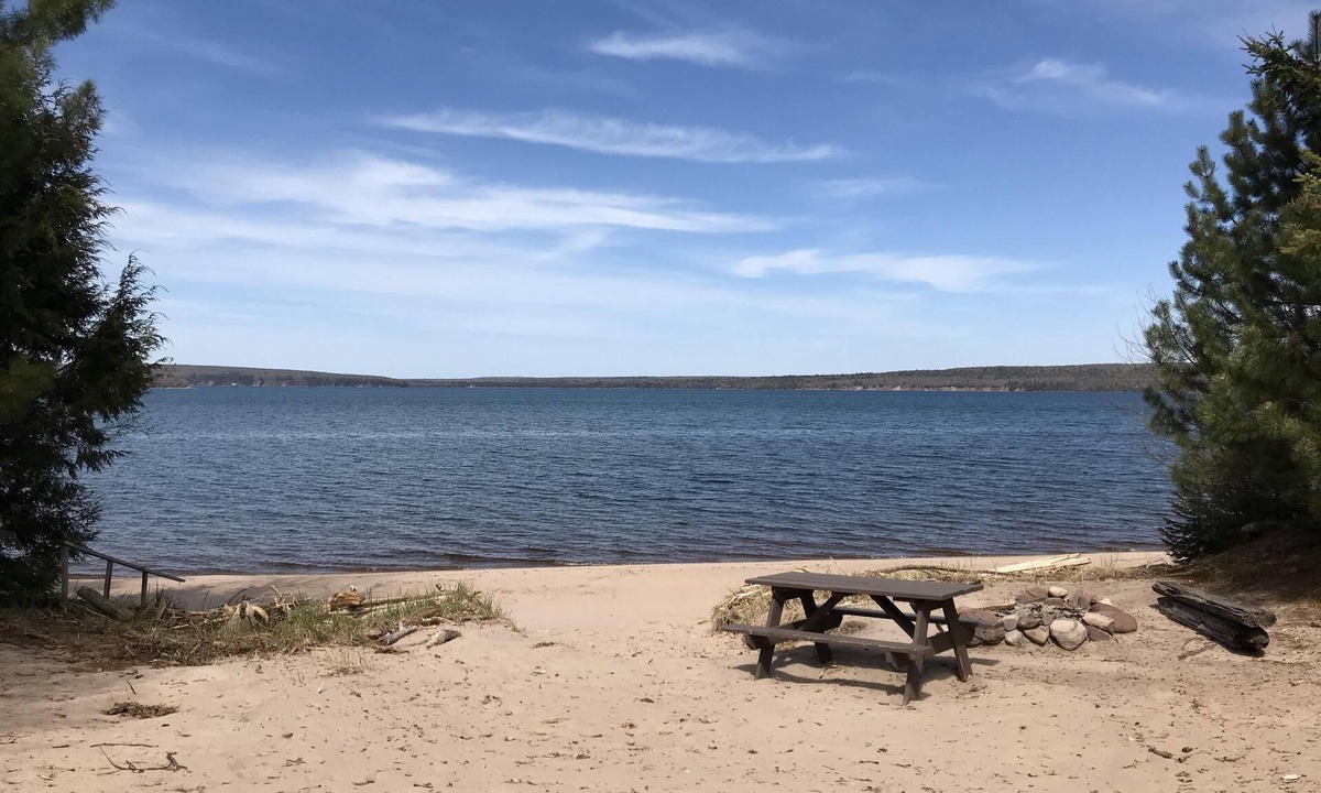 Christmas Cabin | Lake Superior Beachfront Cabin Private Sandy Beach & Grand Island Views