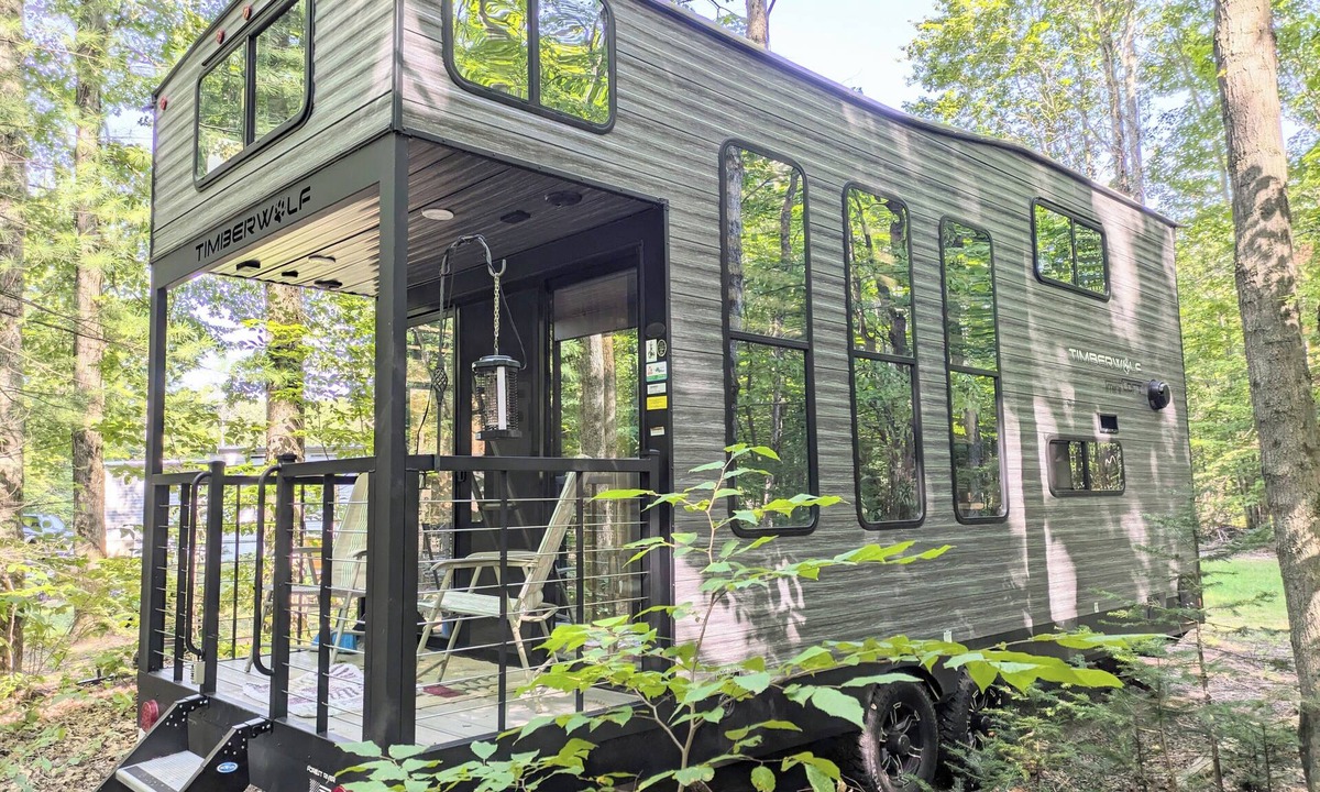 Bellaire Cabin | Ultra Modern Tiny Home with AC Full Kitchen and Laundry near Torch Lake
