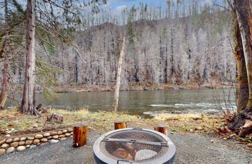 Vida Apartment | Amazing riverfront cabin with views deck firepit & grill - dog-friendly
