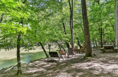 Ellijay Cabin | Coosawattee Riverfront, hot tub, pet friendly-fenced yard, pool table, sauna.