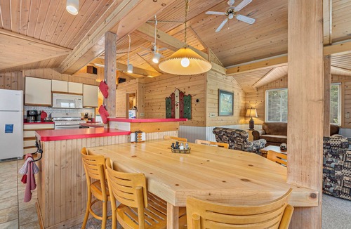 Sayner Cabin | Harlequin Haven | Hot Tub, AC, Lake Access, Private Deck