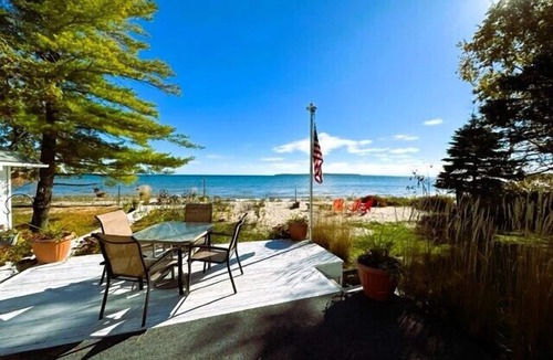 St. Ignace Township House | Lake Huron Beachfront Home~Mackinac Island Views!
