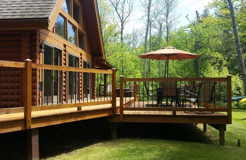 Moran Cabin | Large Lakefront Log Lodge Sandy Beach Dock Near Mackinac Island Brevort