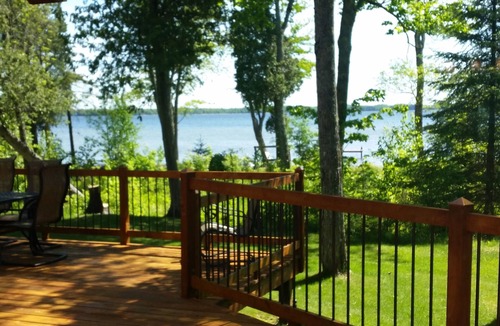 Moran Cabin | Large Lakefront Log Lodge Sandy Beach Dock Near Mackinac Island Brevort