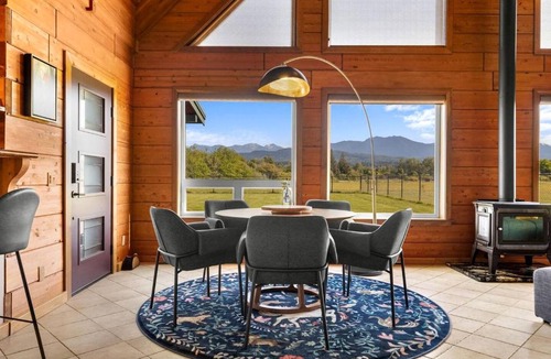 Sequim House | Modern Log Cabin with Cozy Fireplace Retreat & Views in Sequim, Washington