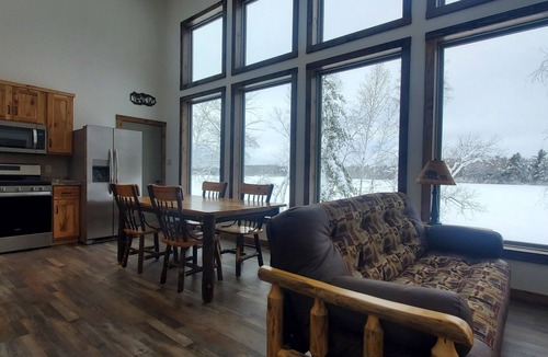 Phillips Cabin | New waterfront cabin with expansive lake-facing windows, Long Lake, Phillips