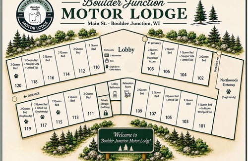 Boulder Junction Apartment | One queen bed, private bathroom with jetted tub, mini fridge, and single-serve coffee maker.
