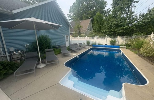 New Buffalo House | Poolside Bliss! Private Beach! Renovated home w/pool & 5 min cart ride to beach