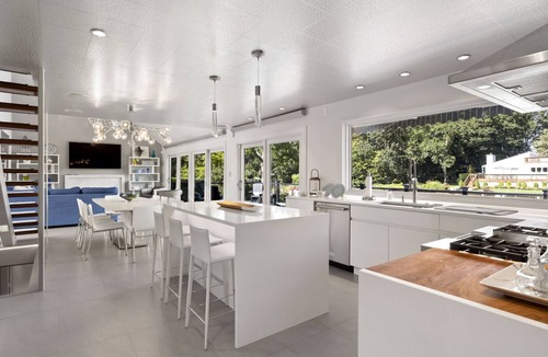 Greenport West House | Pristine waterfront home with direct access to private bay and dock,.