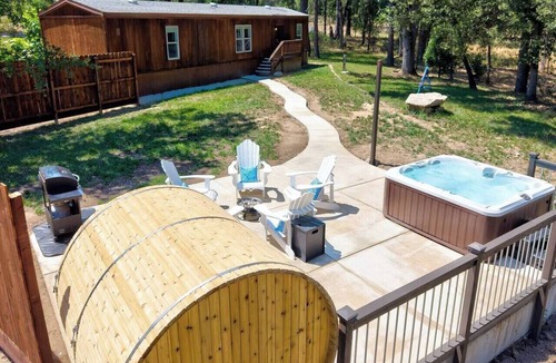 North Fork House | Private Creekside Cabin Hot Tub Sauna Views