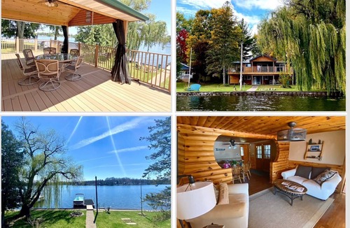 Fulton Cabin | Secluded SW Michigan Lake View Log Cabin w/Fire Pit & Deck on Long Lake