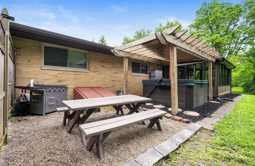 Delaware County House | Side A Riverfront Hot Tub Game Room Grill Sleeps 12