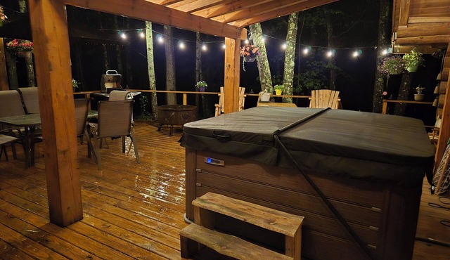 Cozy cabin with hot tub and sauna for piece and quiet hidden in the forest.
