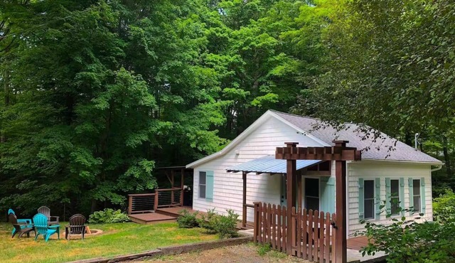 Cozy & charming cottage in the woods on a quiet road & close walk to the beach