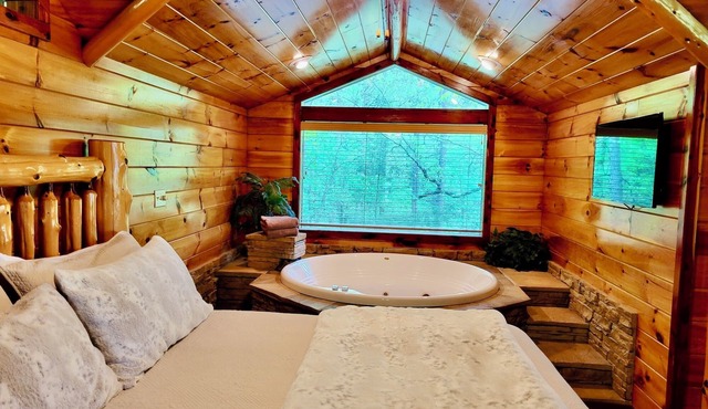 Enchanted Forest Hilltop Hideaway- 1 bedroom Cabin with Jacuzzi tub! Hiking Trail & Cave on property!