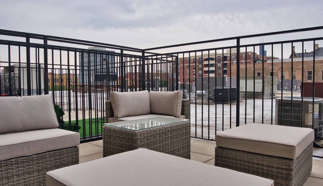 Luxury 3BR Suite with Patio & Skyline Views, Near McCormick