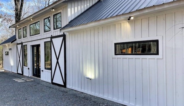 Modern Luxe has everything HUGE deck, jacuzzi, glam outdoor fireplace and pond!