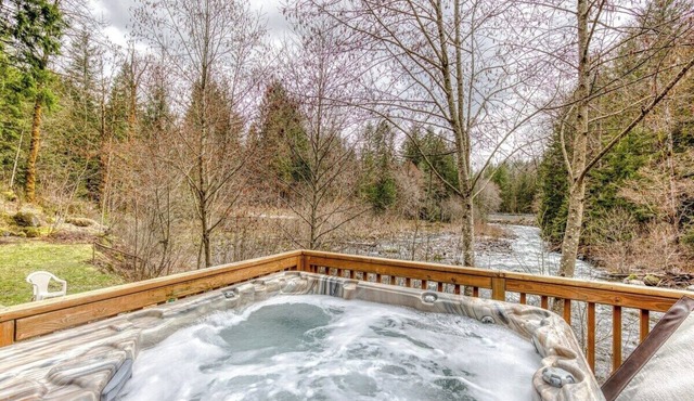 Pet friendly River front Cabin w Hot Tub and BBQ