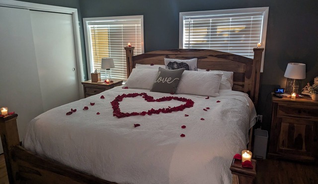 Secret Safe Haven w/Sauna, Hot Tub & King-sized Bed-5 minutes from the airport!