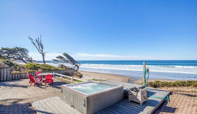 Stunning Oceanfront with Private Beach Access, Bonus Room, & Hot Tub