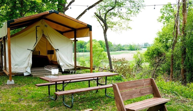 Three Rustic Glamping Tents for a Unique Group Adventure in Nature in Troy, Wiconsin